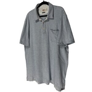 Faherty Brand Mens XXL Indigo Dyed Striped Polo Shirt Short Sleeve Blue White